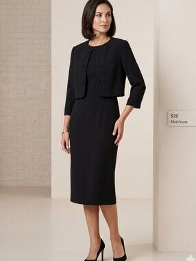 MariAnna Dress w/ attached Bolero Jacket Midi Career Black Size 12